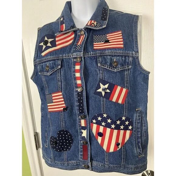 Y Not Sportswear American Flag Women’s Denim‎ Vest Size Small - Picture 2 of 9